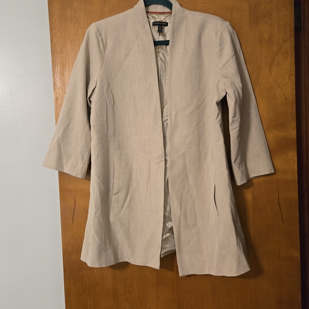 Eileen Fisher Light Tan 3/4 Sleeve Blazer Jacket Size M